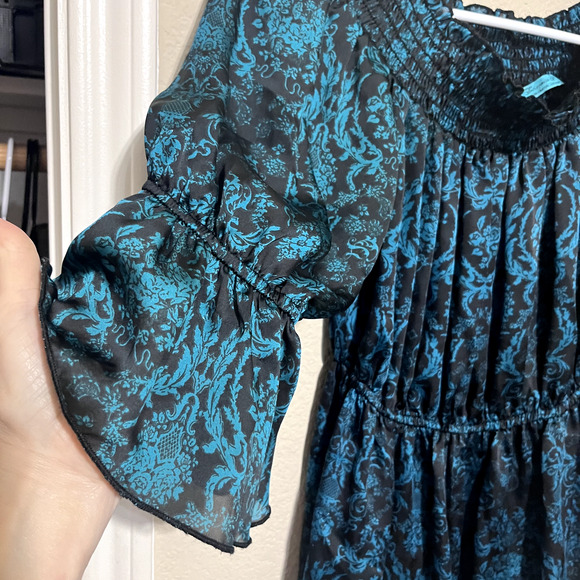 Turquoise Haven Mini Smocked Dress sz S whimsigoth fairy romantic dark stretchy - Picture 6 of 9